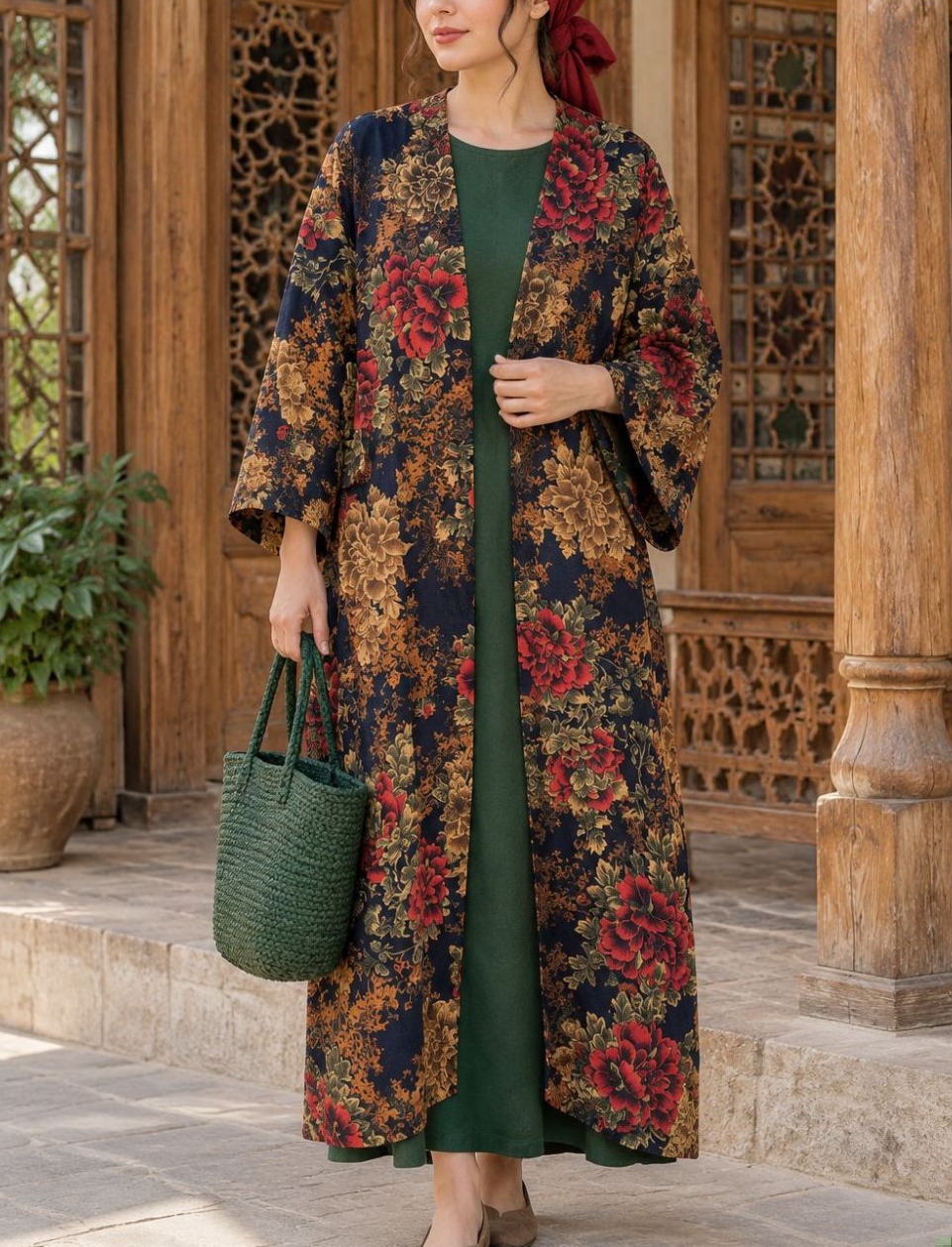 پانچ لینن ترک تابستانه طرح دار