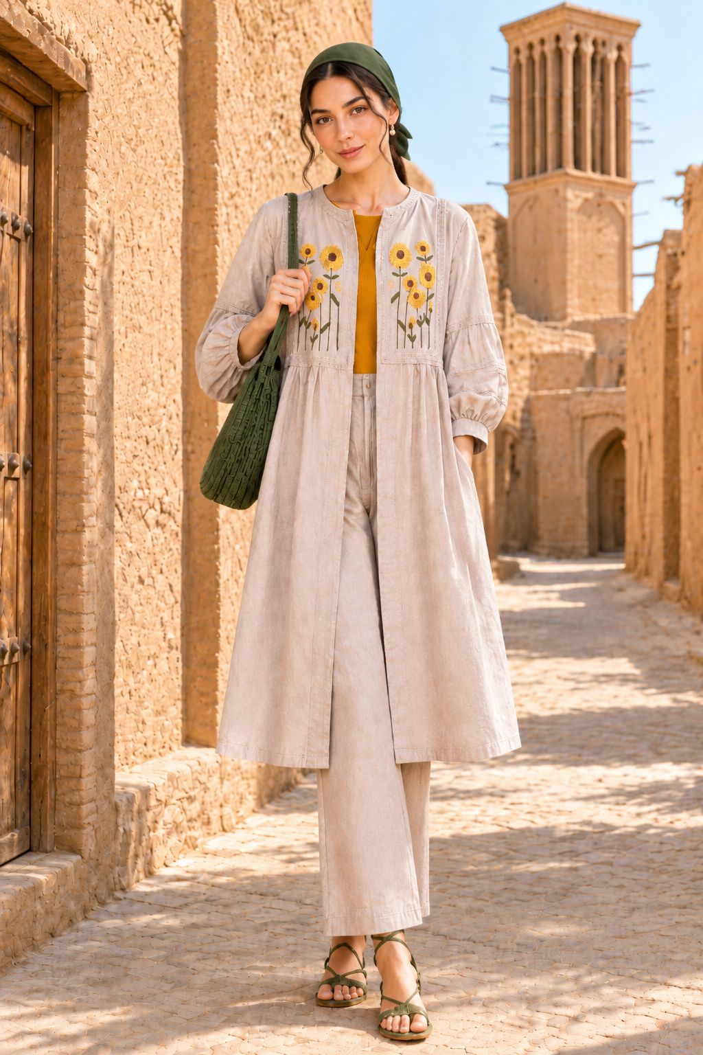 مانتو دخترانه لینن گلدوزی